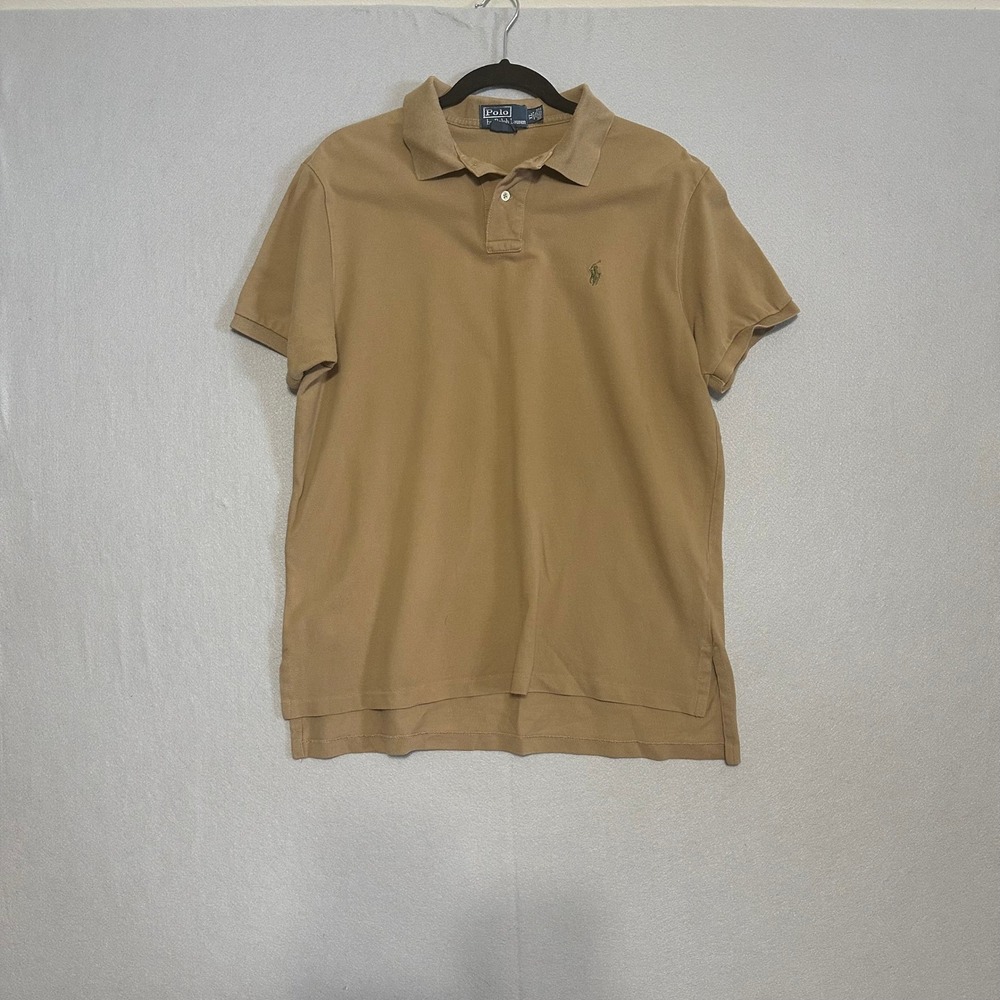 Polo Ralph Lauren Mens XL Custom Fit Short Sleeve Pique Polo Shirt Tan Khaki - Picture 2 of 5